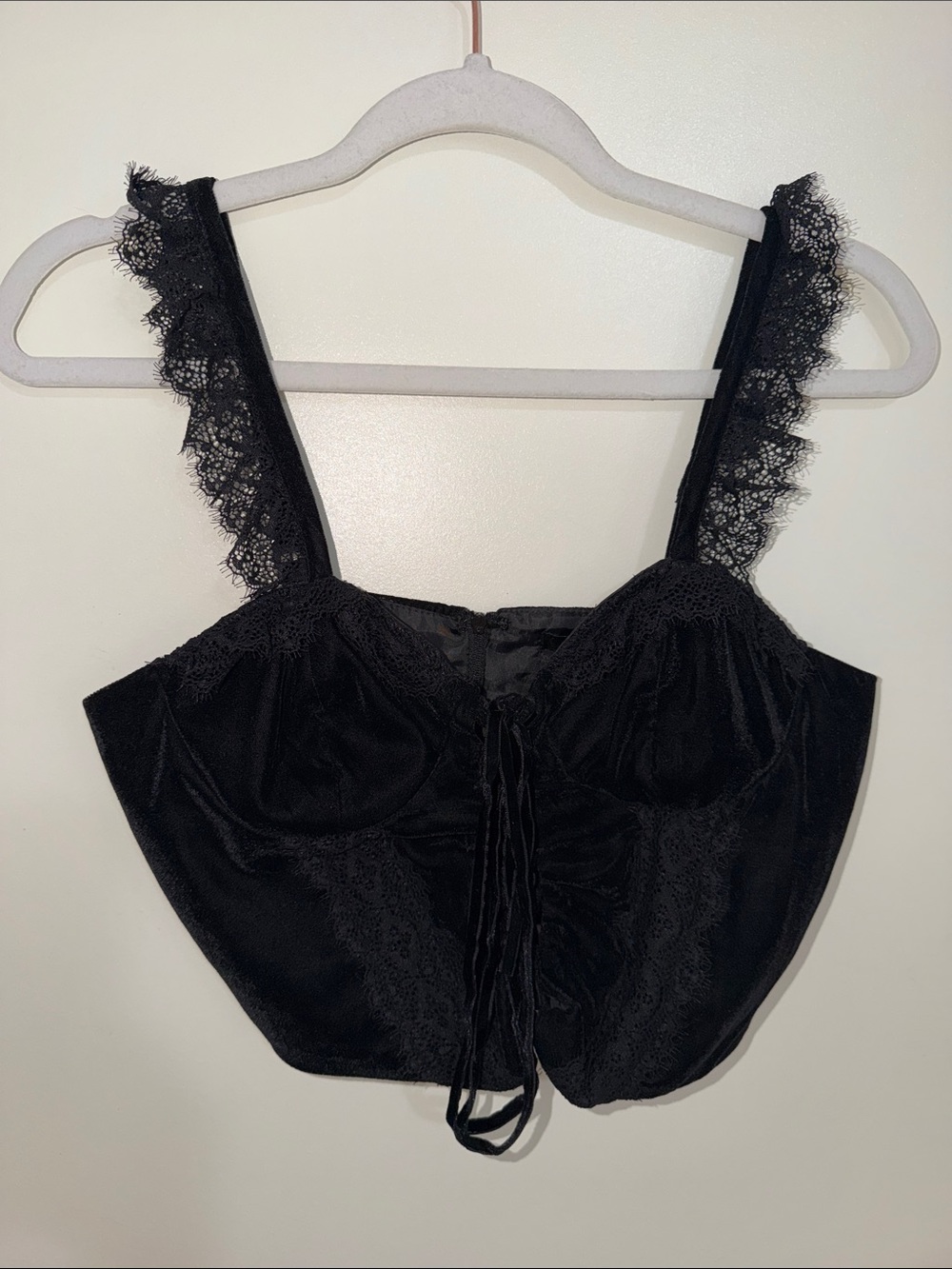 Forever 21 Black Velvet Lace Corset Crop Top | S